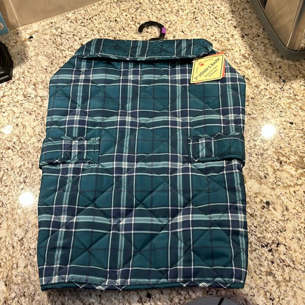 St. John’s Bark L watch plaid look blue green lined warm 24-30” chest nwt